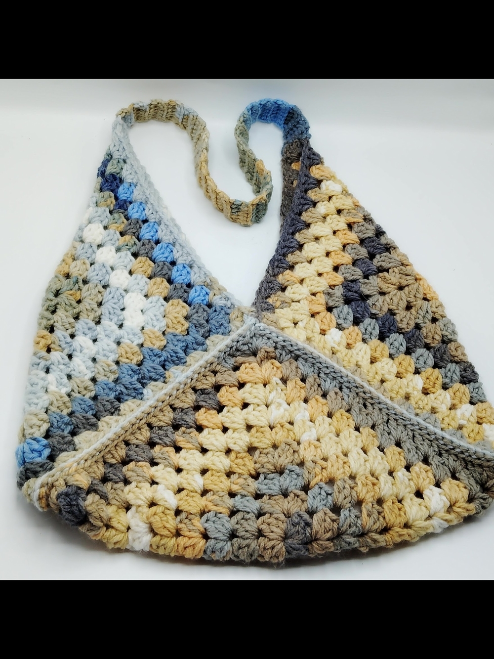 Handmade Crochet Triangle Shoulder Bag in Multicolor Earth Tone - Picture 2 of 6